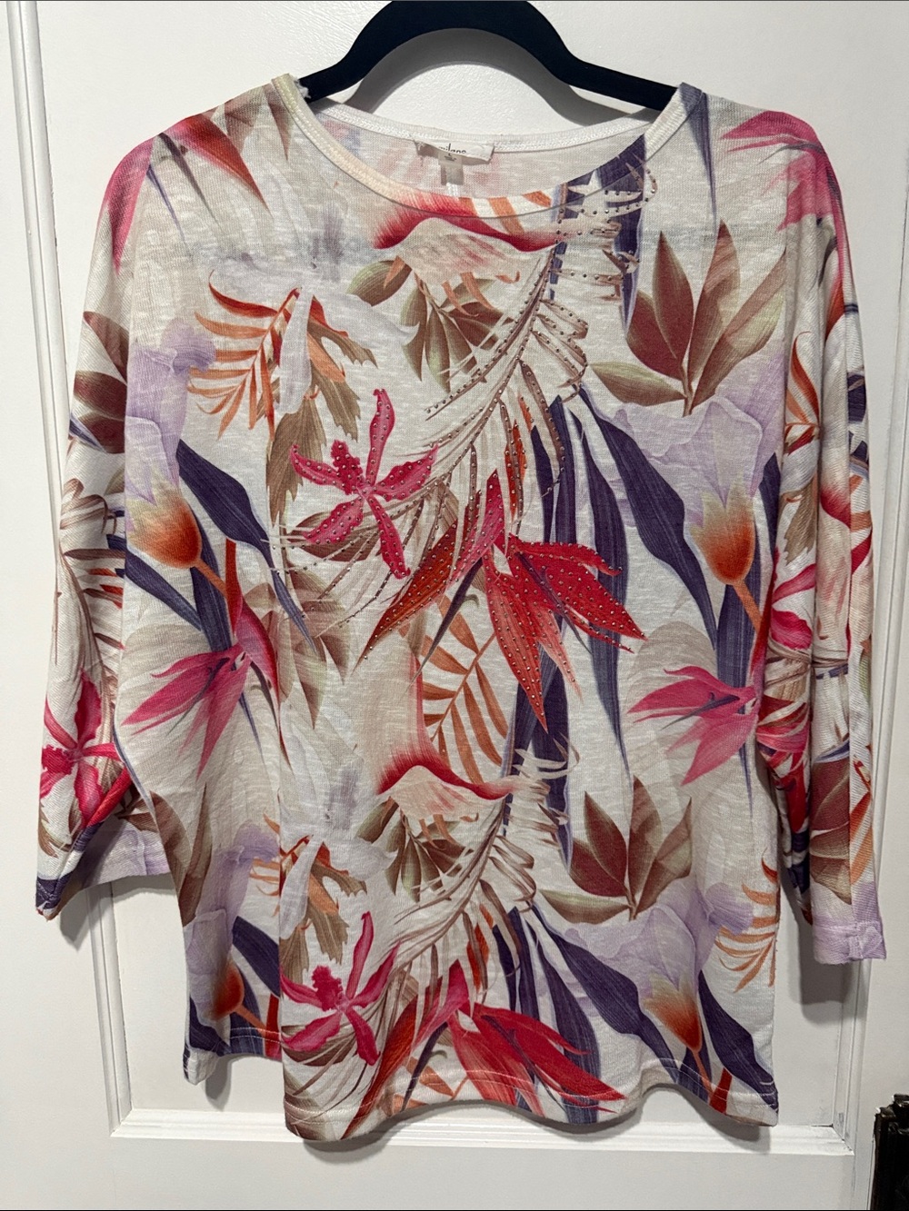Milano Floral Long-Sleeve Top in Pink, Purple & Beige